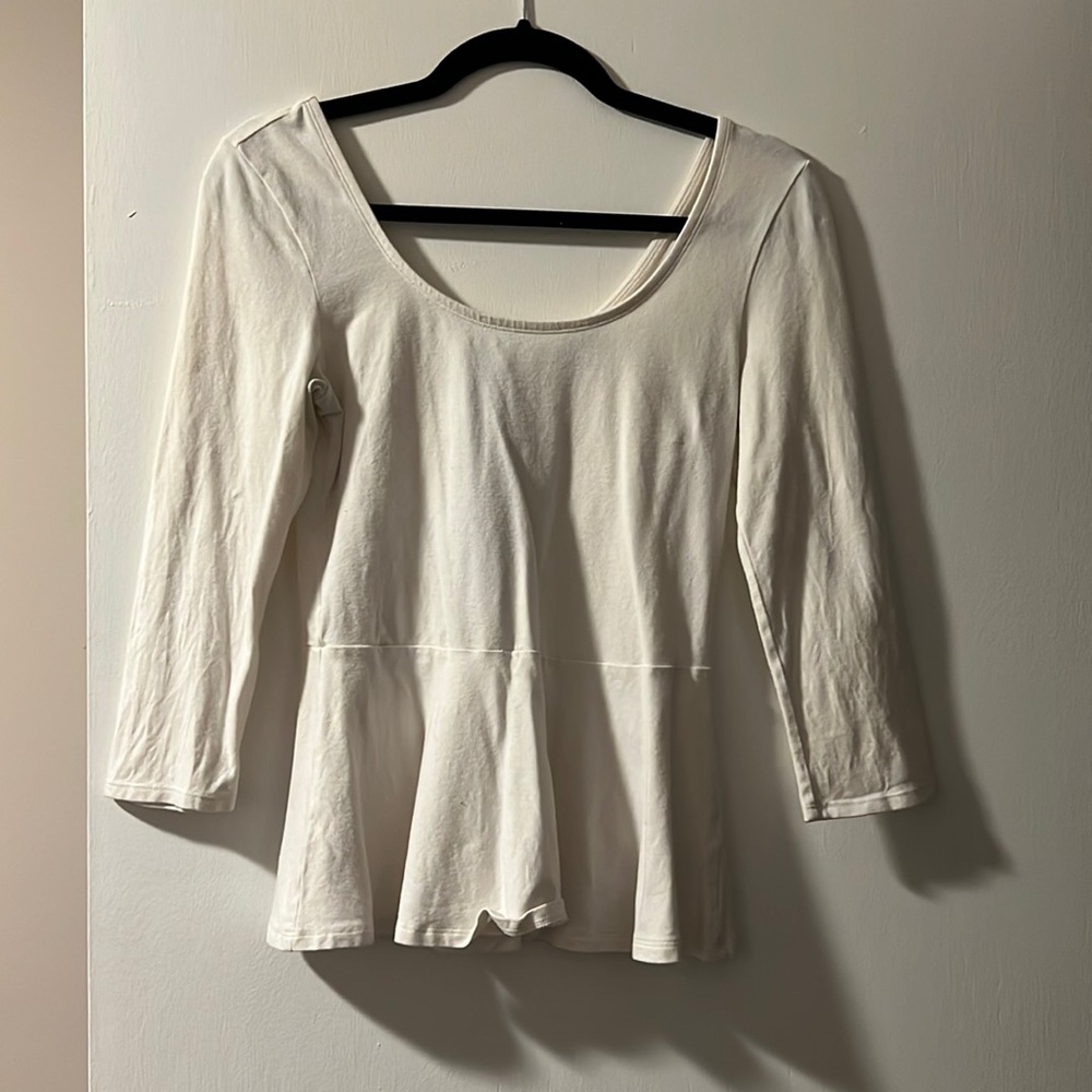 Express three-quarter length sleeve white peplum top